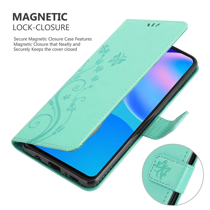 Cadorabo Hülle kompatibel mit Huawei P SMART 2021 Schutzhülle im Blumen Design mit Magnetverschluss, Standfunktion und Kartenfächern