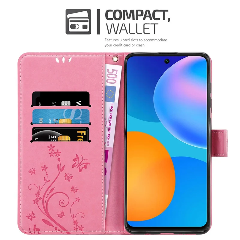 Cadorabo Hülle kompatibel mit Huawei P SMART 2021 Schutzhülle im Blumen Design mit Magnetverschluss, Standfunktion und Kartenfächern