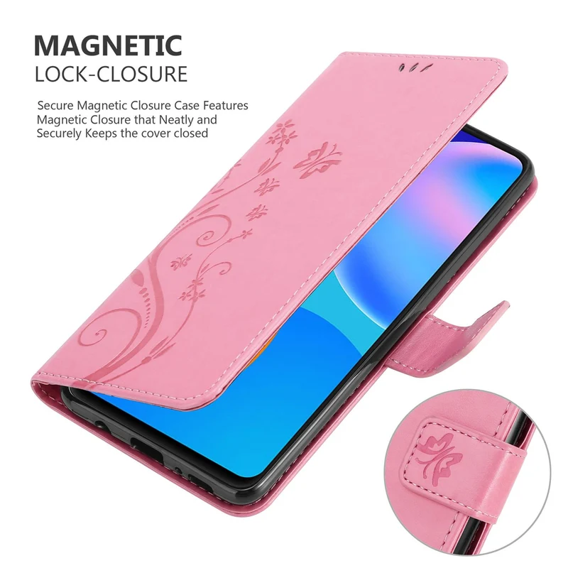 Cadorabo Hülle kompatibel mit Huawei P SMART 2021 Schutzhülle im Blumen Design mit Magnetverschluss, Standfunktion und Kartenfächern