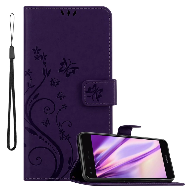 Cadorabo Hülle kompatibel mit Huawei Y6 PRO 2017 Schutzhülle im Blumen Design mit Magnetverschluss, Standfunktion und Kartenfächern
