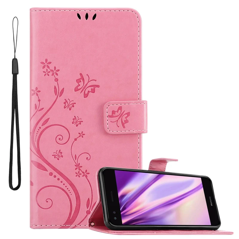 Cadorabo Hülle kompatibel mit Huawei Y6 PRO 2017 Schutzhülle im Blumen Design mit Magnetverschluss, Standfunktion und Kartenfächern