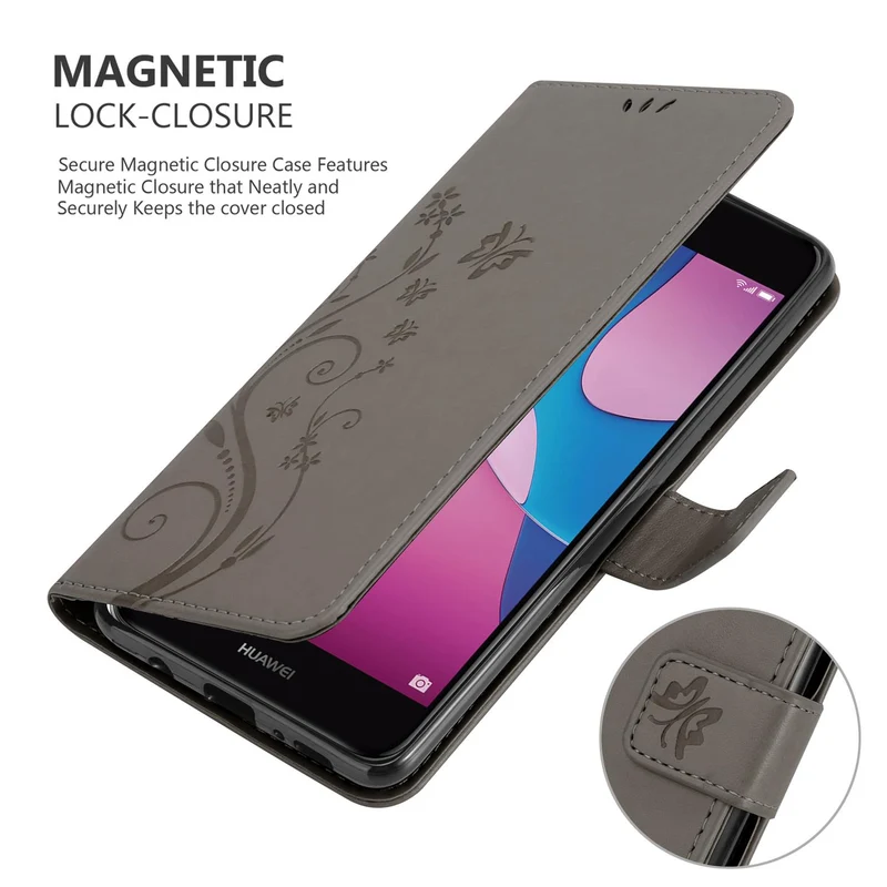 Cadorabo Hülle kompatibel mit Huawei Y6 PRO 2017 Schutzhülle im Blumen Design mit Magnetverschluss, Standfunktion und Kartenfächern