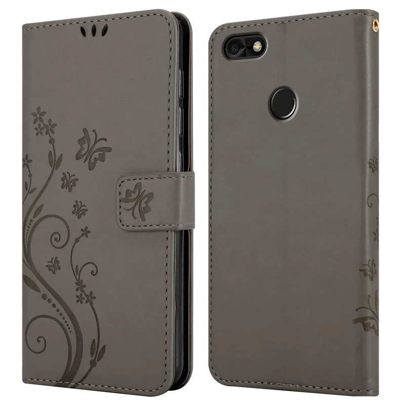 Cadorabo Hülle kompatibel mit Huawei Y6 PRO 2017 Schutzhülle im Blumen Design mit Magnetverschluss, Standfunktion und Kartenfächern