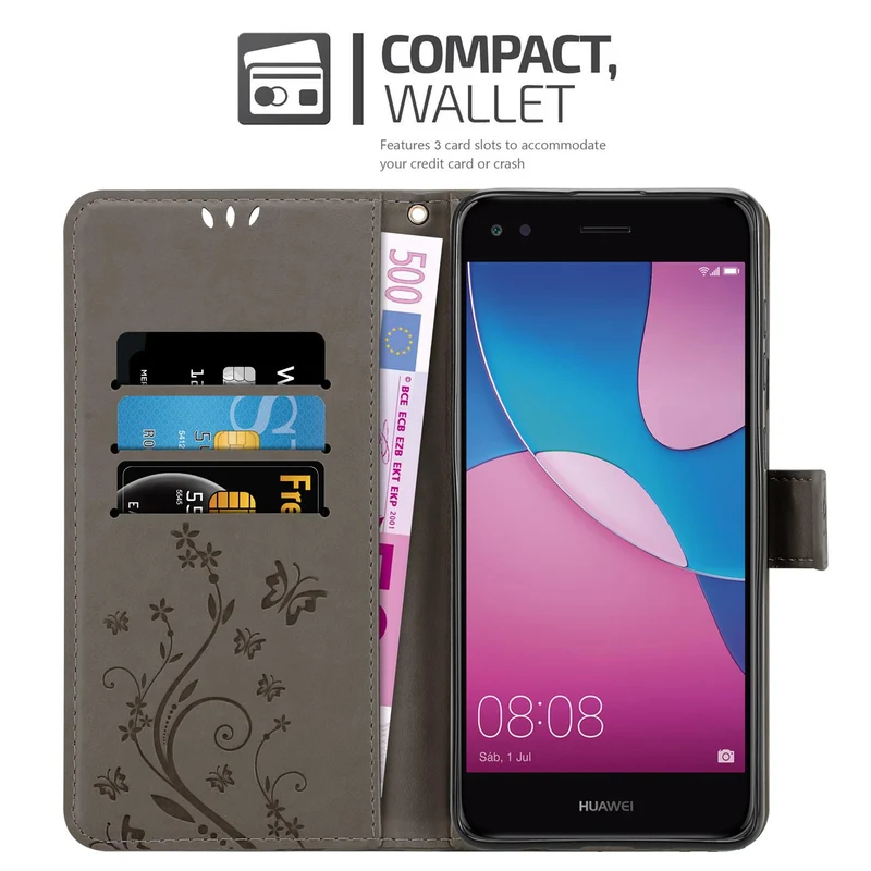 Cadorabo Hülle kompatibel mit Huawei Y6 PRO 2017 Schutzhülle im Blumen Design mit Magnetverschluss, Standfunktion und Kartenfächern