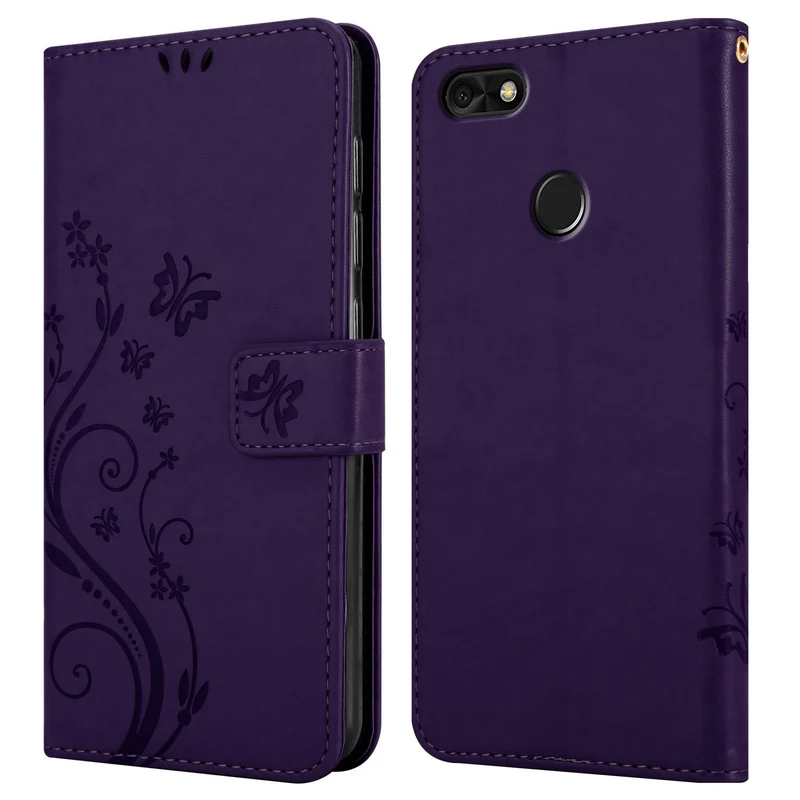 Cadorabo Hülle kompatibel mit Huawei Y6 PRO 2017 Schutzhülle im Blumen Design mit Magnetverschluss, Standfunktion und Kartenfächern