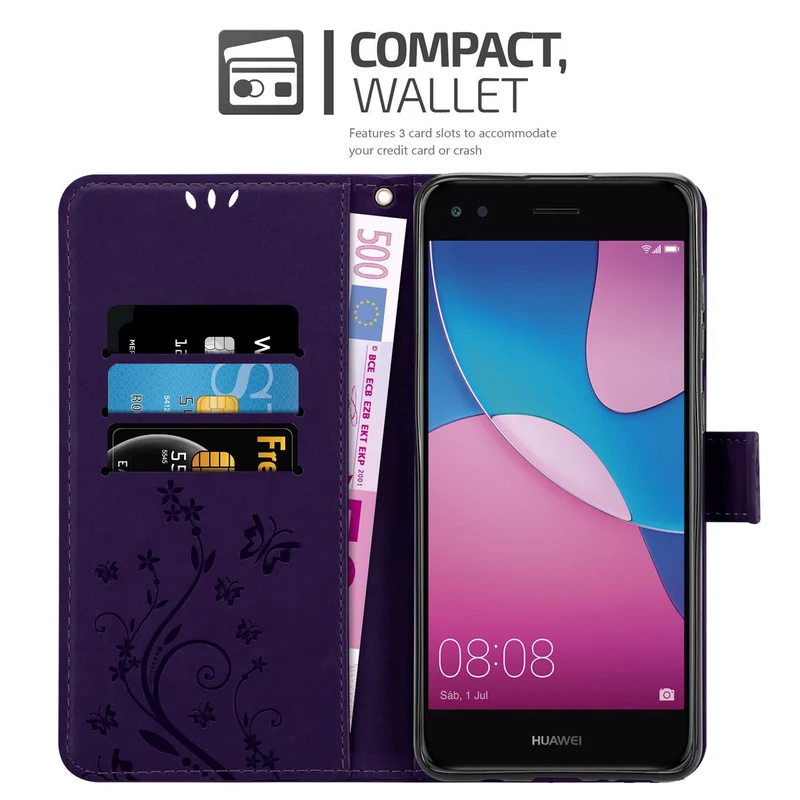 Cadorabo Hülle kompatibel mit Huawei Y6 PRO 2017 Schutzhülle im Blumen Design mit Magnetverschluss, Standfunktion und Kartenfächern