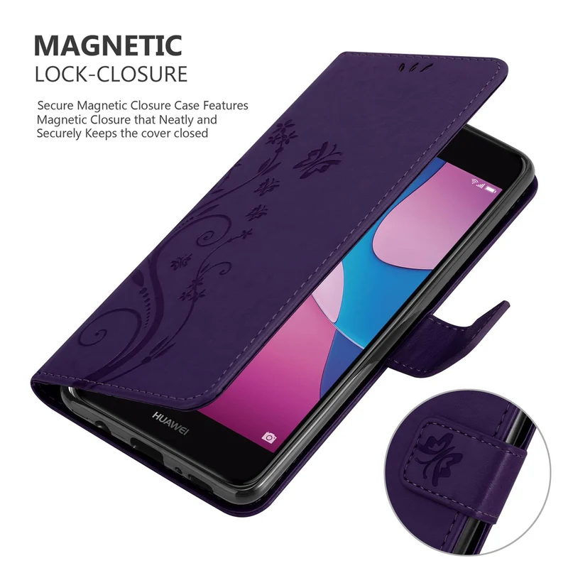 Cadorabo Hülle kompatibel mit Huawei Y6 PRO 2017 Schutzhülle im Blumen Design mit Magnetverschluss, Standfunktion und Kartenfächern