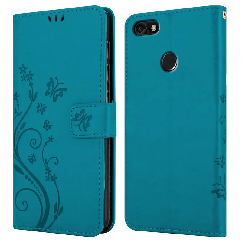 Cadorabo Hülle kompatibel mit Huawei Y6 PRO 2017 Schutzhülle im Blumen Design mit Magnetverschluss, Standfunktion und Kartenfächern