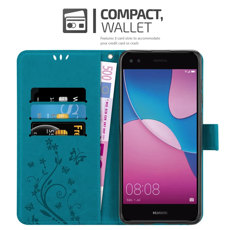 Cadorabo Hülle kompatibel mit Huawei Y6 PRO 2017 Schutzhülle im Blumen Design mit Magnetverschluss, Standfunktion und Kartenfächern