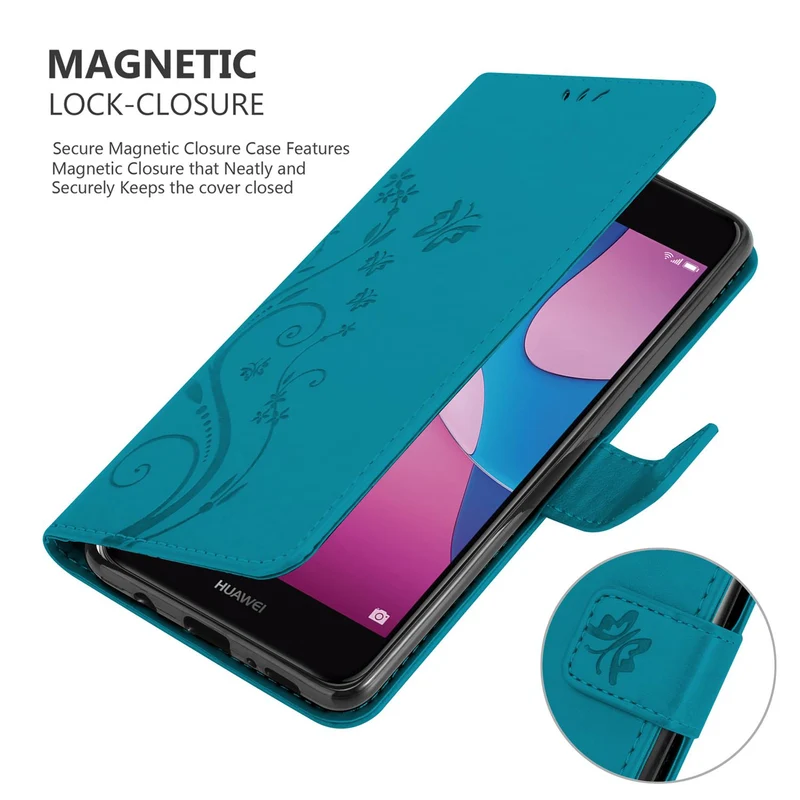Cadorabo Hülle kompatibel mit Huawei Y6 PRO 2017 Schutzhülle im Blumen Design mit Magnetverschluss, Standfunktion und Kartenfächern