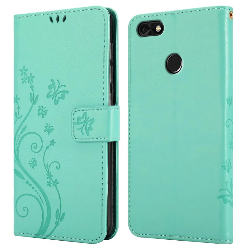 Cadorabo Hülle kompatibel mit Huawei Y6 PRO 2017 Schutzhülle im Blumen Design mit Magnetverschluss, Standfunktion und Kartenfächern