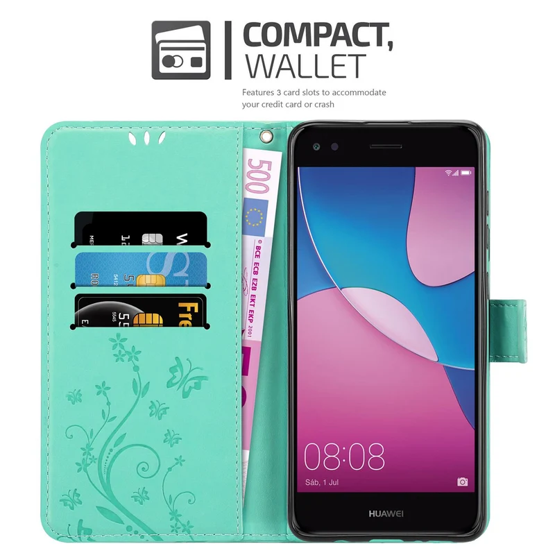 Cadorabo Hülle kompatibel mit Huawei Y6 PRO 2017 Schutzhülle im Blumen Design mit Magnetverschluss, Standfunktion und Kartenfächern