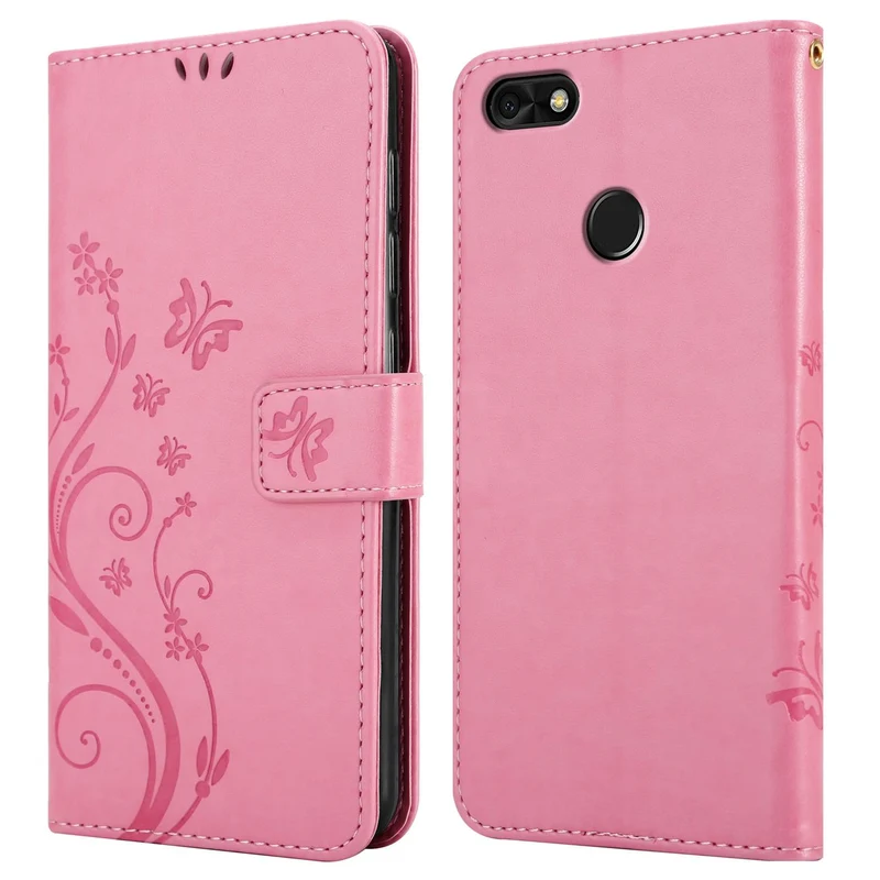 Cadorabo Hülle kompatibel mit Huawei Y6 PRO 2017 Schutzhülle im Blumen Design mit Magnetverschluss, Standfunktion und Kartenfächern