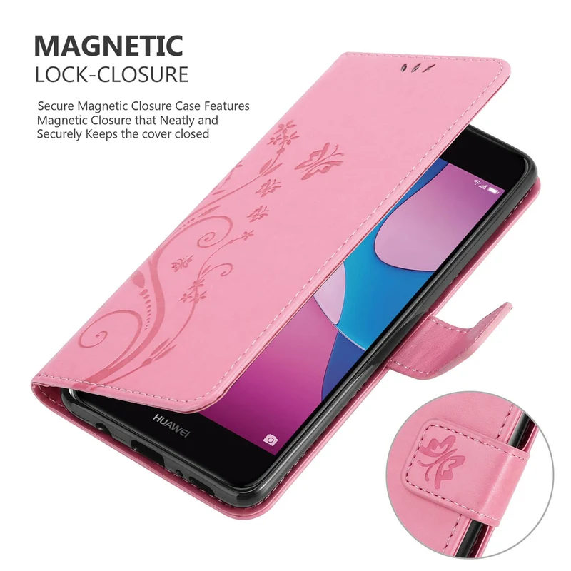 Cadorabo Hülle kompatibel mit Huawei Y6 PRO 2017 Schutzhülle im Blumen Design mit Magnetverschluss, Standfunktion und Kartenfächern