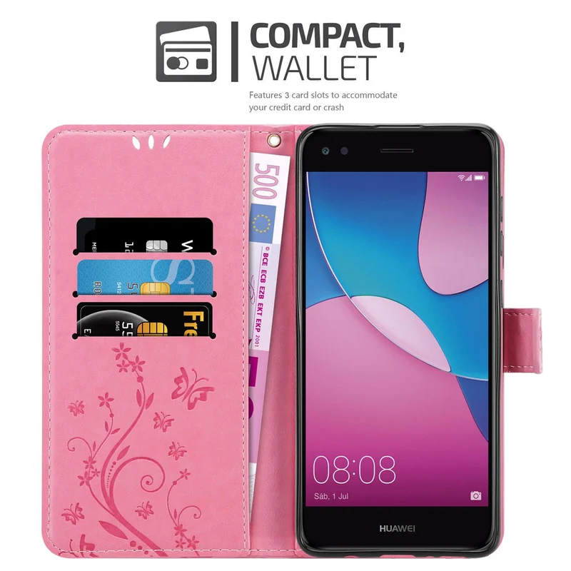 Cadorabo Hülle kompatibel mit Huawei Y6 PRO 2017 Schutzhülle im Blumen Design mit Magnetverschluss, Standfunktion und Kartenfächern