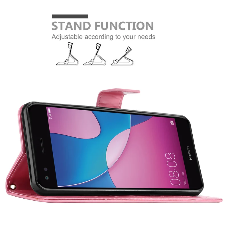 Cadorabo Hülle kompatibel mit Huawei Y6 PRO 2017 Schutzhülle im Blumen Design mit Magnetverschluss, Standfunktion und Kartenfächern
