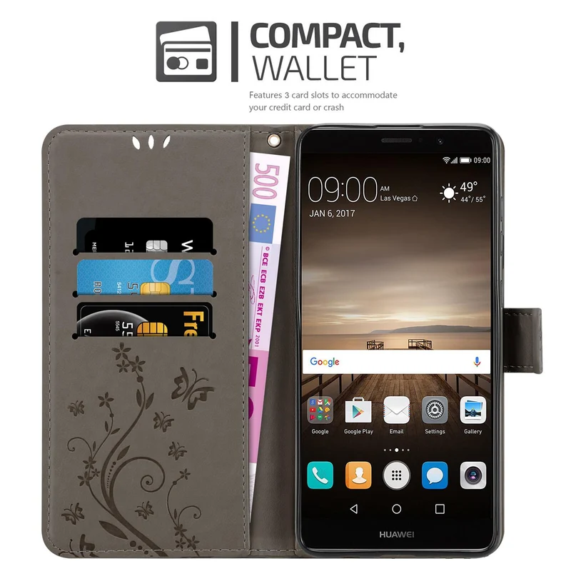 Cadorabo Hülle kompatibel mit Huawei MATE 9 Schutzhülle im Blumen Design mit Magnetverschluss, Standfunktion und Kartenfächern