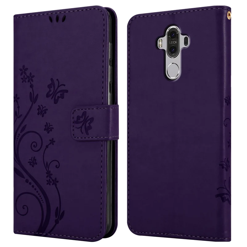 Cadorabo Hülle kompatibel mit Huawei MATE 9 Schutzhülle im Blumen Design mit Magnetverschluss, Standfunktion und Kartenfächern