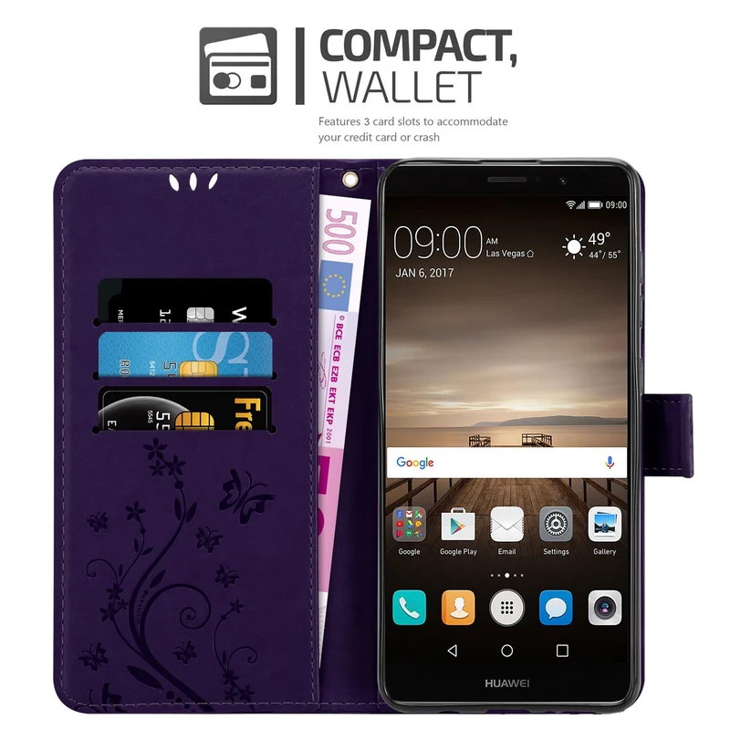 Cadorabo Hülle kompatibel mit Huawei MATE 9 Schutzhülle im Blumen Design mit Magnetverschluss, Standfunktion und Kartenfächern