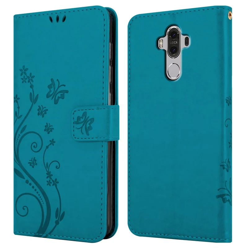 Cadorabo Hülle kompatibel mit Huawei MATE 9 Schutzhülle im Blumen Design mit Magnetverschluss, Standfunktion und Kartenfächern