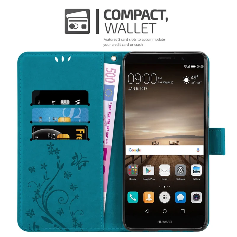 Cadorabo Hülle kompatibel mit Huawei MATE 9 Schutzhülle im Blumen Design mit Magnetverschluss, Standfunktion und Kartenfächern