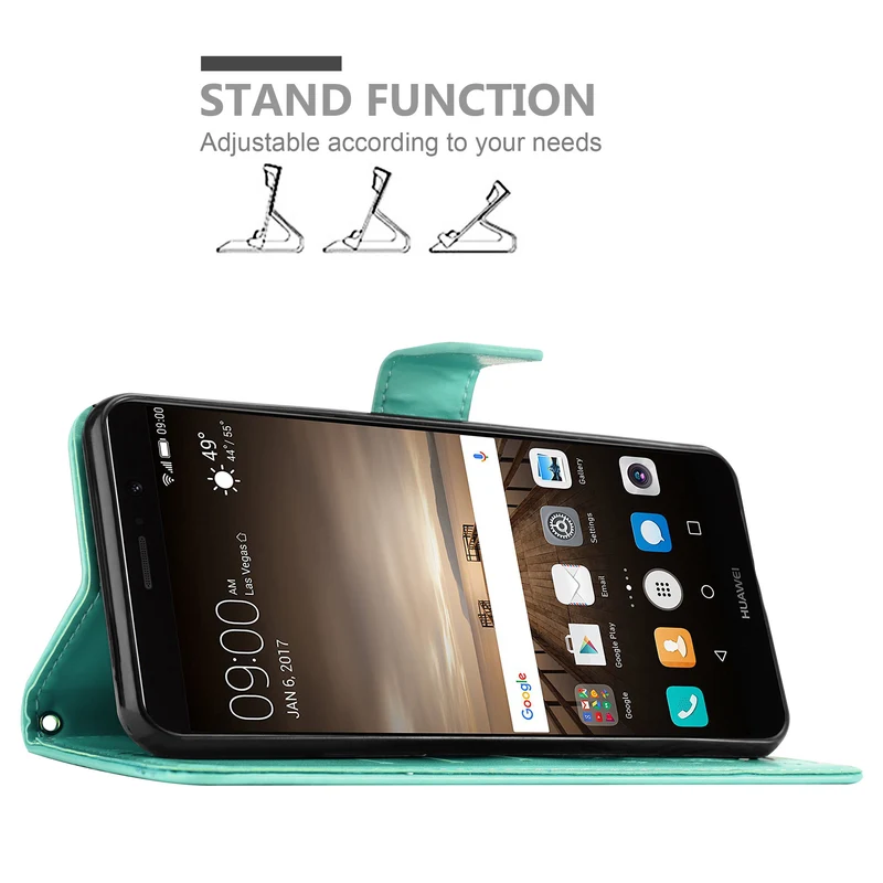 Cadorabo Hülle kompatibel mit Huawei MATE 9 Schutzhülle im Blumen Design mit Magnetverschluss, Standfunktion und Kartenfächern