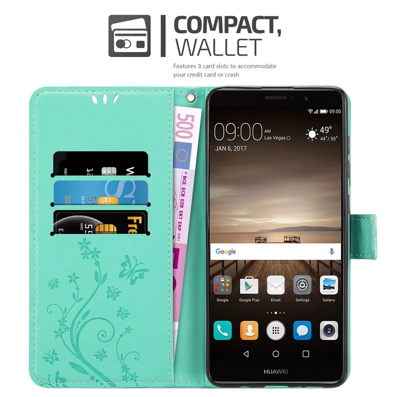 Cadorabo Hülle kompatibel mit Huawei MATE 9 Schutzhülle im Blumen Design mit Magnetverschluss, Standfunktion und Kartenfächern