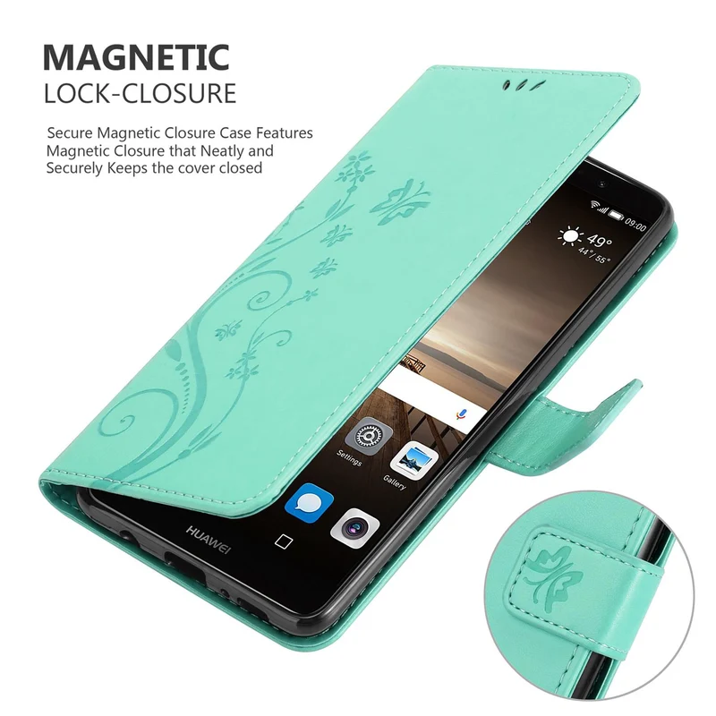 Cadorabo Hülle kompatibel mit Huawei MATE 9 Schutzhülle im Blumen Design mit Magnetverschluss, Standfunktion und Kartenfächern