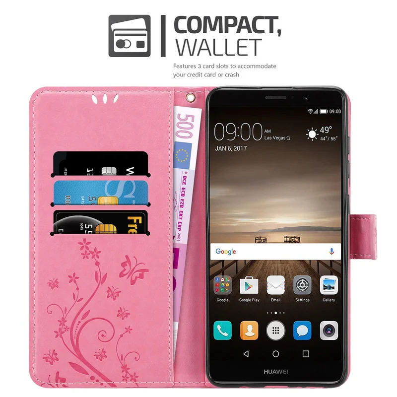 Cadorabo Hülle kompatibel mit Huawei MATE 9 Schutzhülle im Blumen Design mit Magnetverschluss, Standfunktion und Kartenfächern