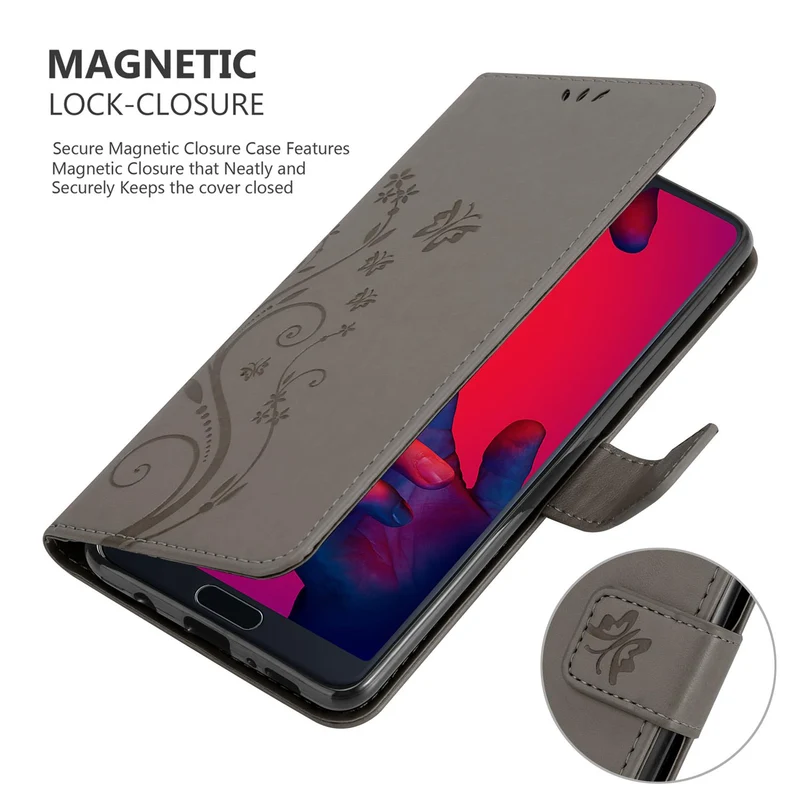 Cadorabo Hülle kompatibel mit Huawei P20 PRO / P20 PLUS Schutzhülle im Blumen Design mit Magnetverschluss, Standfunktion und Kartenfächern