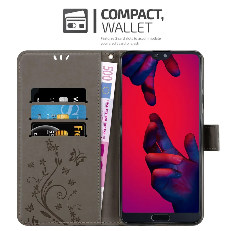 Cadorabo Hülle kompatibel mit Huawei P20 PRO / P20 PLUS Schutzhülle im Blumen Design mit Magnetverschluss, Standfunktion und Kartenfächern