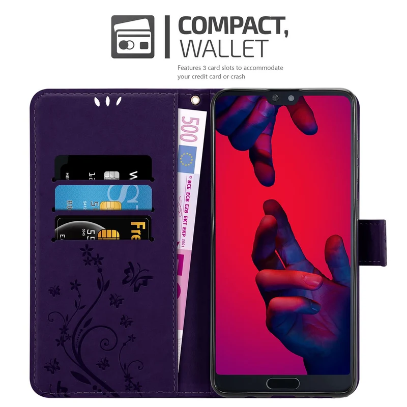 Cadorabo Hülle kompatibel mit Huawei P20 PRO / P20 PLUS Schutzhülle im Blumen Design mit Magnetverschluss, Standfunktion und Kartenfächern