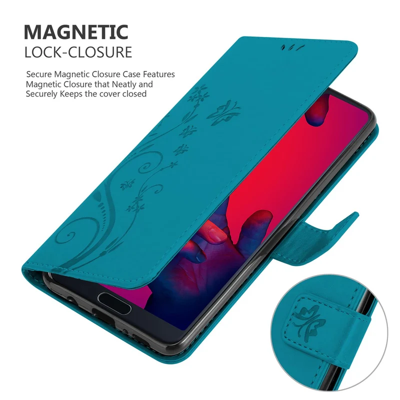 Cadorabo Hülle kompatibel mit Huawei P20 PRO / P20 PLUS Schutzhülle im Blumen Design mit Magnetverschluss, Standfunktion und Kartenfächern