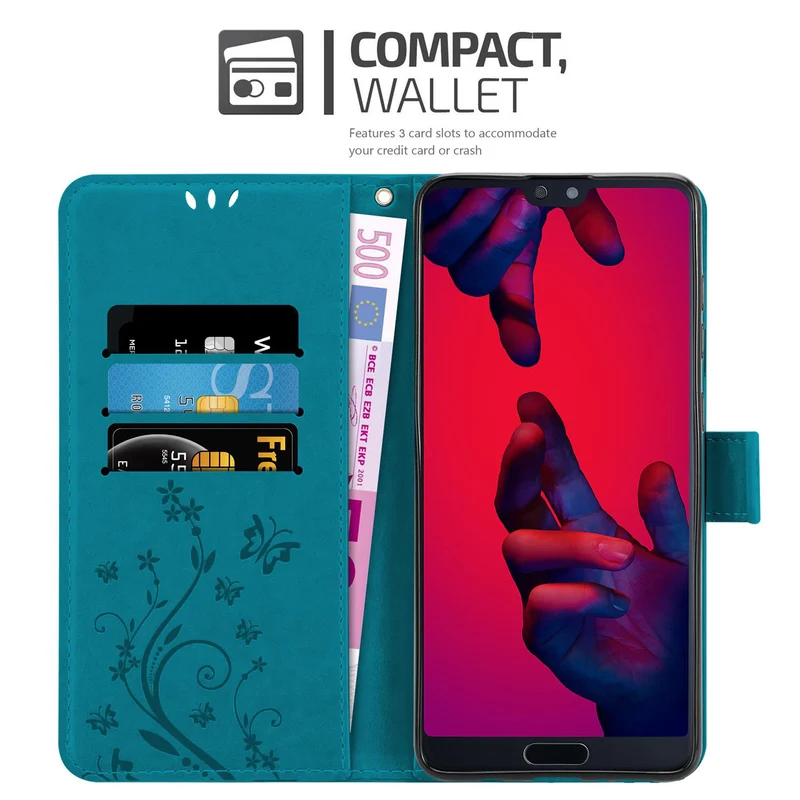 Cadorabo Hülle kompatibel mit Huawei P20 PRO / P20 PLUS Schutzhülle im Blumen Design mit Magnetverschluss, Standfunktion und Kartenfächern