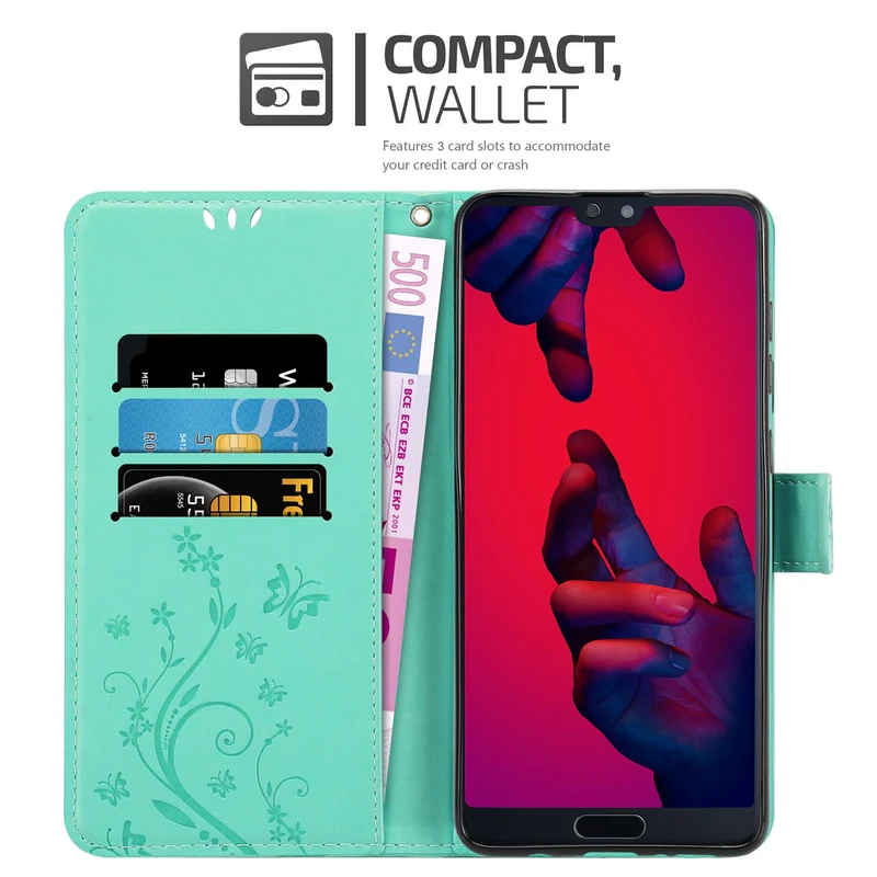 Cadorabo Hülle kompatibel mit Huawei P20 PRO / P20 PLUS Schutzhülle im Blumen Design mit Magnetverschluss, Standfunktion und Kartenfächern