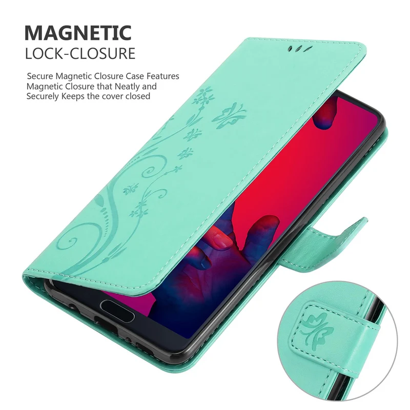 Cadorabo Hülle kompatibel mit Huawei P20 PRO / P20 PLUS Schutzhülle im Blumen Design mit Magnetverschluss, Standfunktion und Kartenfächern