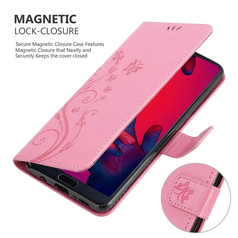 Cadorabo Hülle kompatibel mit Huawei P20 PRO / P20 PLUS Schutzhülle im Blumen Design mit Magnetverschluss, Standfunktion und Kartenfächern