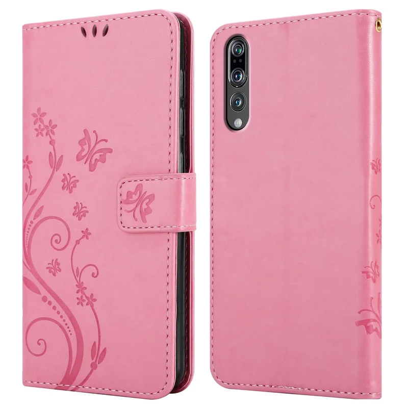 Cadorabo Hülle kompatibel mit Huawei P20 PRO / P20 PLUS Schutzhülle im Blumen Design mit Magnetverschluss, Standfunktion und Kartenfächern