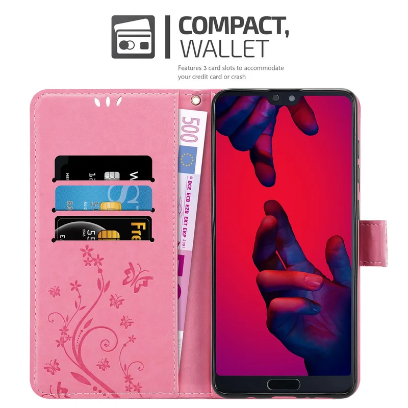 Cadorabo Hülle kompatibel mit Huawei P20 PRO / P20 PLUS Schutzhülle im Blumen Design mit Magnetverschluss, Standfunktion und Kartenfächern