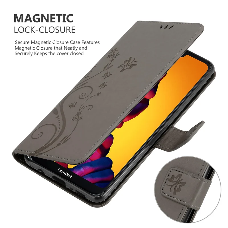 Cadorabo Hülle kompatibel mit Huawei P20 LITE 2018 / NOVA 3E Schutzhülle im Blumen Design mit Magnetverschluss, Standfunktion und Kartenfächern