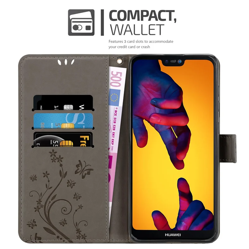 Cadorabo Hülle kompatibel mit Huawei P20 LITE 2018 / NOVA 3E Schutzhülle im Blumen Design mit Magnetverschluss, Standfunktion und Kartenfächern