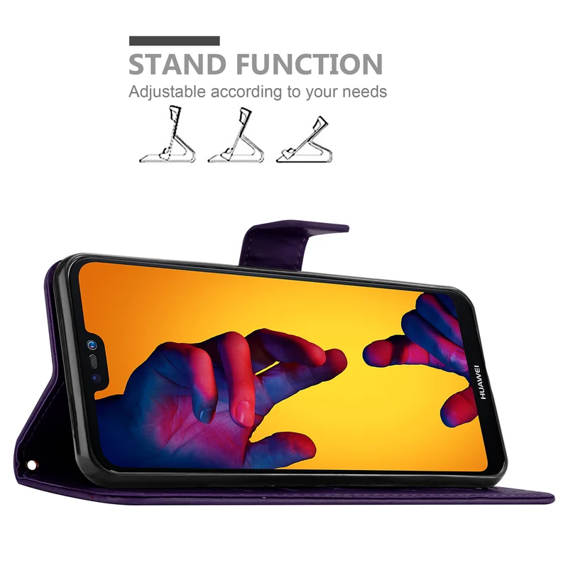 Cadorabo Hülle kompatibel mit Huawei P20 LITE 2018 / NOVA 3E Schutzhülle im Blumen Design mit Magnetverschluss, Standfunktion und Kartenfächern