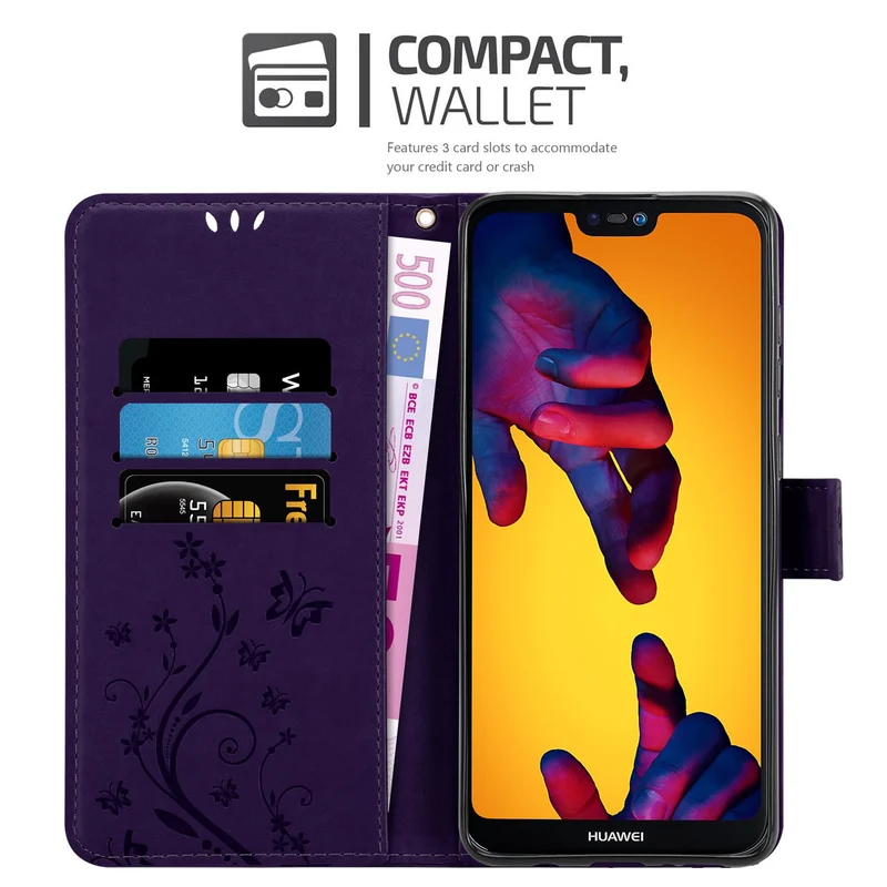 Cadorabo Hülle kompatibel mit Huawei P20 LITE 2018 / NOVA 3E Schutzhülle im Blumen Design mit Magnetverschluss, Standfunktion und Kartenfächern