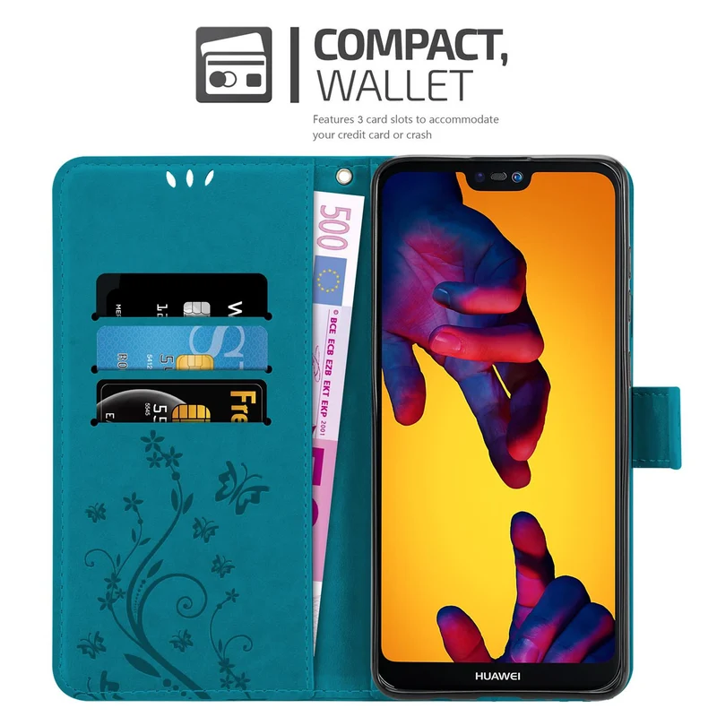 Cadorabo Hülle kompatibel mit Huawei P20 LITE 2018 / NOVA 3E Schutzhülle im Blumen Design mit Magnetverschluss, Standfunktion und Kartenfächern