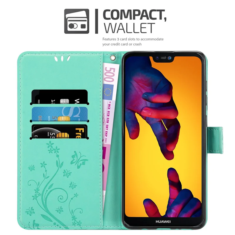 Cadorabo Hülle kompatibel mit Huawei P20 LITE 2018 / NOVA 3E Schutzhülle im Blumen Design mit Magnetverschluss, Standfunktion und Kartenfächern