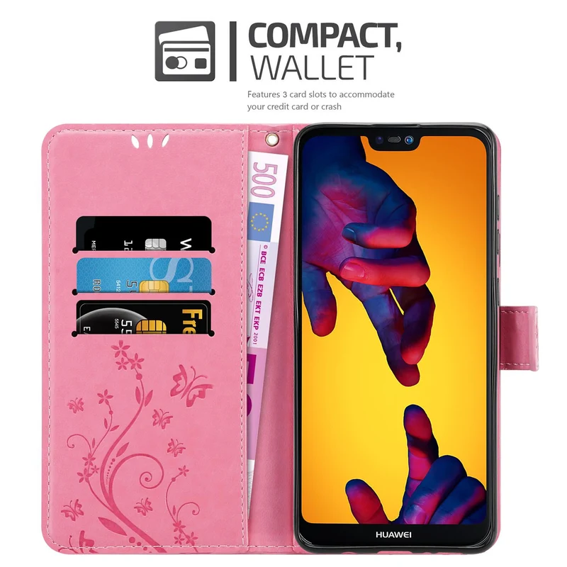 Cadorabo Hülle kompatibel mit Huawei P20 LITE 2018 / NOVA 3E Schutzhülle im Blumen Design mit Magnetverschluss, Standfunktion und Kartenfächern