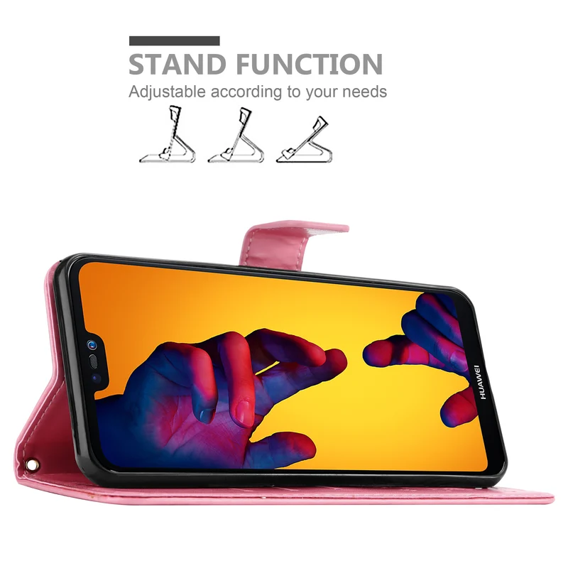 Cadorabo Hülle kompatibel mit Huawei P20 LITE 2018 / NOVA 3E Schutzhülle im Blumen Design mit Magnetverschluss, Standfunktion und Kartenfächern