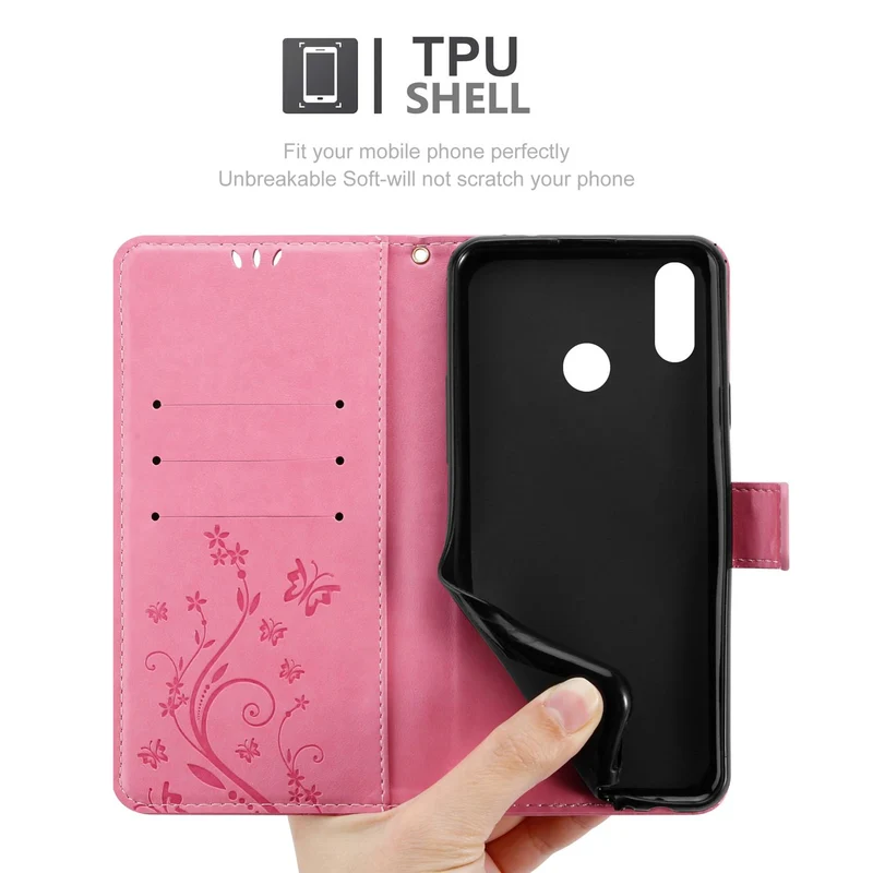 Cadorabo Hülle kompatibel mit Huawei P20 LITE 2018 / NOVA 3E Schutzhülle im Blumen Design mit Magnetverschluss, Standfunktion und Kartenfächern