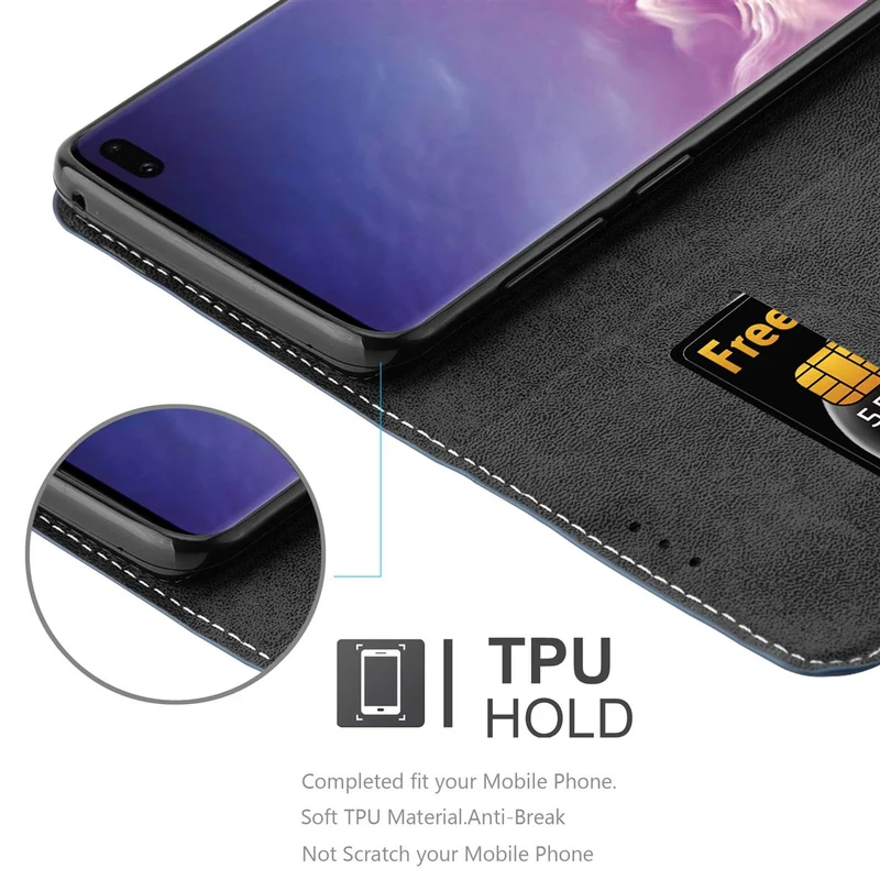 Cadorabo Hülle kompatibel mit Samsung Galaxy S10 PLUS Schutzhülle mit Magnetverschluss, Standfunktion und Kartenfach