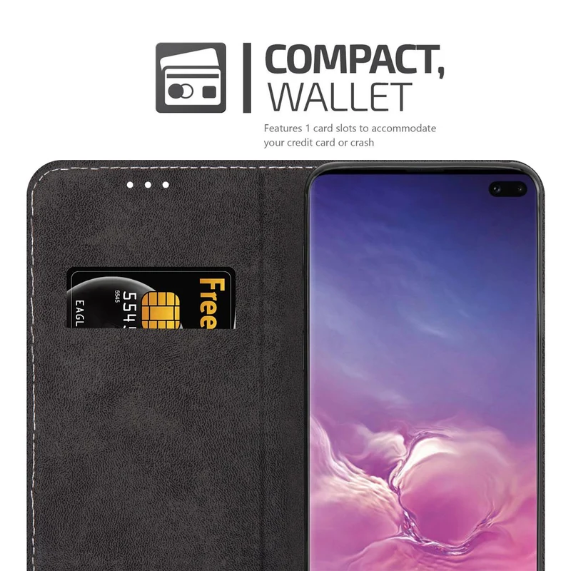 Cadorabo Hülle kompatibel mit Samsung Galaxy S10 PLUS Schutzhülle mit Magnetverschluss, Standfunktion und Kartenfach
